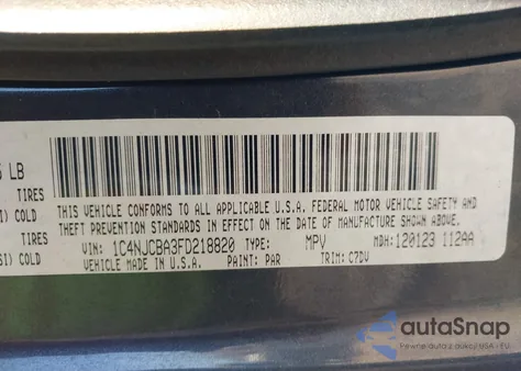 2015 Jeep Compass Sport из США, поврежденный, VIN 1C4NJCBA3FD218820